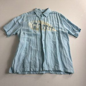 Cubavera Hawaiian Shirt Linen Rayon Blue Blend Relaxed Short Sleeve Mens Size XL